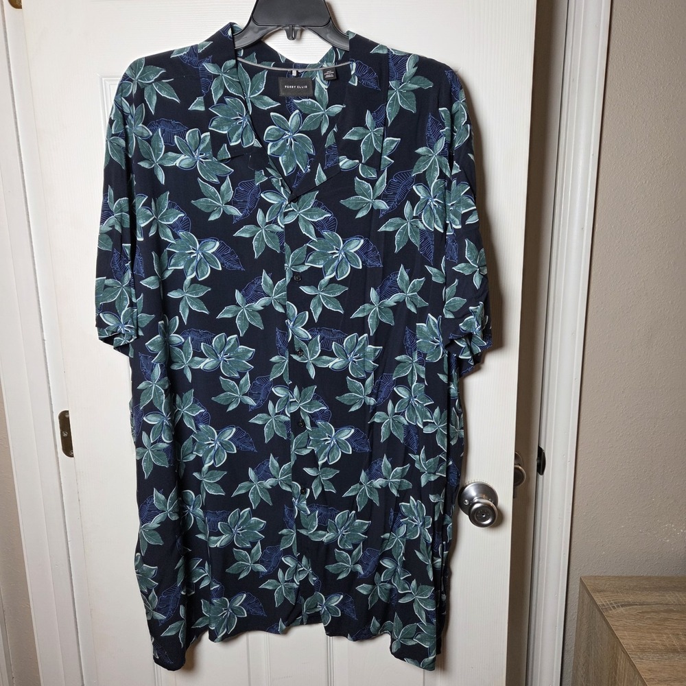 Perry Ellis sz 4XLT blue floral button up shirt NWT beach vacation resort